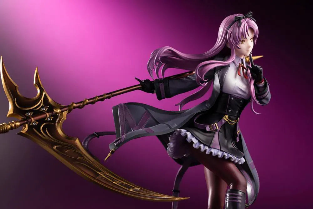 The Legend of Heroes Renne Bright Ver. 2 1/8 scale figure holding a large golden scythe in a black-and-purple outfit.
