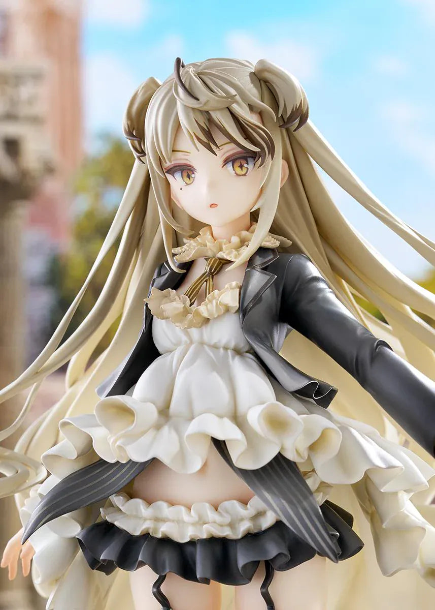 Girls' Frontline Desert Eagle 1/7 Scale Figure featuring Desert Eagle with long blonde hair, white-and-black outfit, golden eyes, handgun accessory, and flowing dress details.