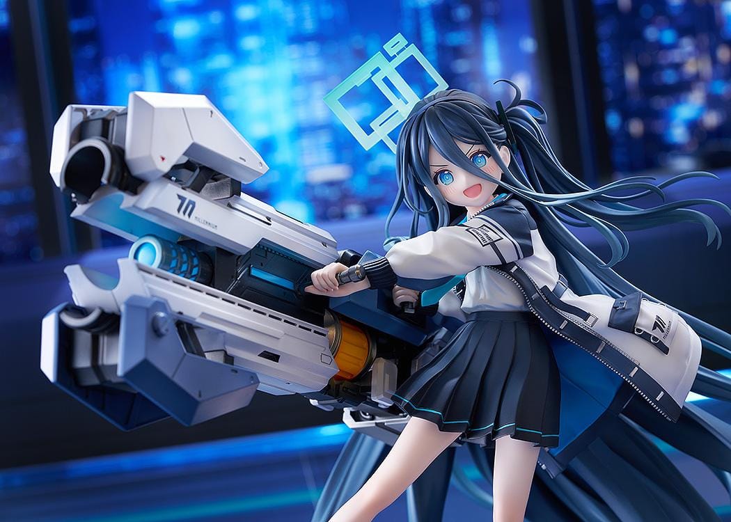 Blue Archive Aris Awaken Supernova 1/7 Scale Figure with futuristic weapon, blue hair, halo, and dynamic action pose