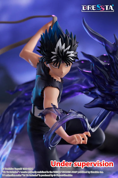 Yu Yu Hakusho Dressta Hiei Figure with black outfit, spiked hair, battle pose, and dark dragon energy effect