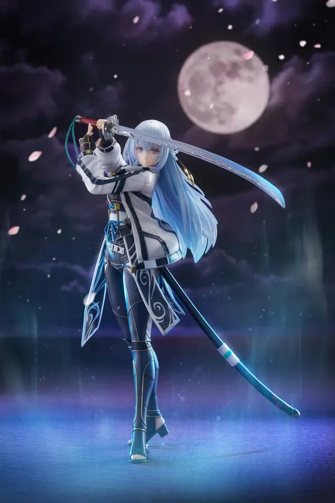 Trails through Daybreak Shizuna Rem Misurugi 1/8 scale figure with flowing pale blue hair, a white jacket, and a sword raised above her head.