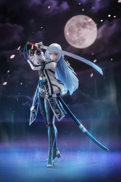 Trails through Daybreak Shizuna Rem Misurugi 1/8 scale figure with flowing pale blue hair, a white jacket, and a sword raised above her head.