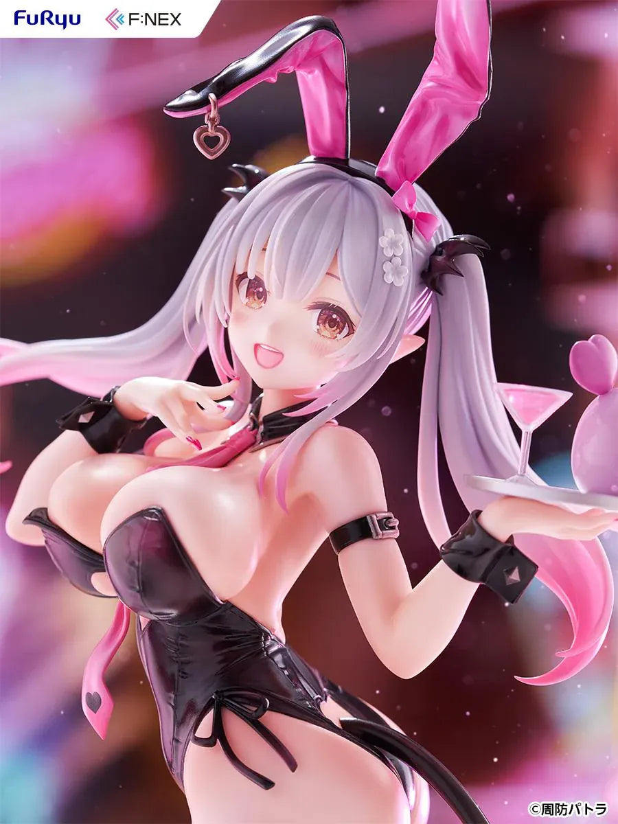 Suou Patra Bunny Ver 1/6 Scale Figure by FuRyu F:NEX wearing a black and pink bunny outfit with stockings, heels, bunny ears, and tail