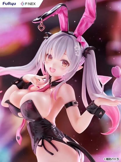 Suou Patra Bunny Ver 1/6 Scale Figure by FuRyu F:NEX wearing a black and pink bunny outfit with stockings, heels, bunny ears, and tail