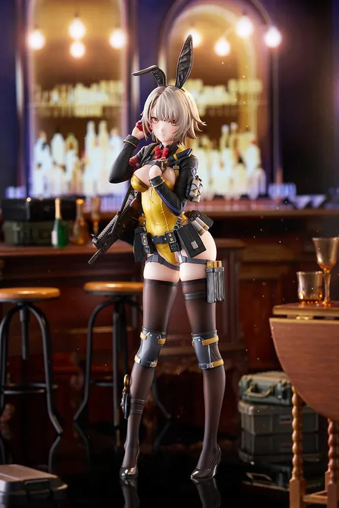 Girls' Frontline 2: Exilium Vector Molotov Bunny Ver. 1/7 scale figure wearing a metallic gold bunny outfit with tactical gear and weaponry.