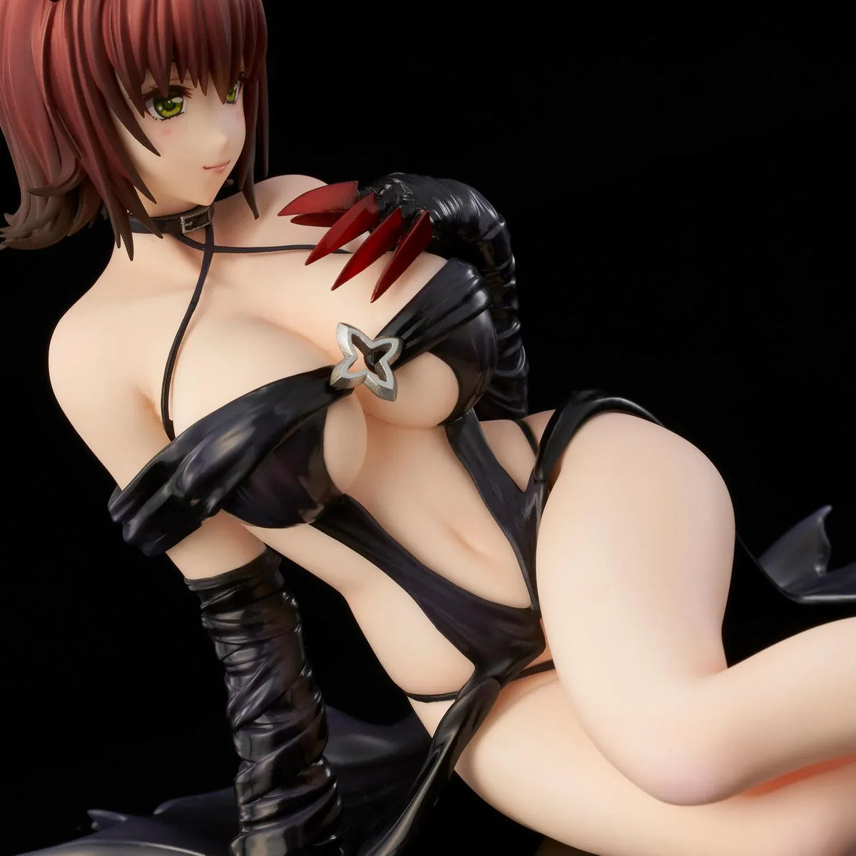 To Love-Ru Darkness Ryoko Mikado Darkness Ver. Figure (Rerelease) featuring a short reddish-brown-haired anime woman with green eyes, black horns, a revealing black outfit, long gloves, and red claw-like accents in a seated pose.