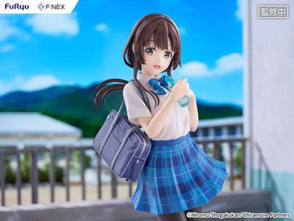 Chitose Is in the Ramune Bottle Yua Uchida 1/7 Scale Figure with brown hair, blue plaid skirt, school uniform outfit, shoulder bag, drink bottle accessory, and display base