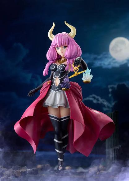 Frieren Beyond Journey’s End Aura the Guillotine 1/7 scale figure with pink hair, horns, flowing red cape, and scales accessory