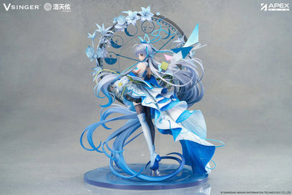Vsinger Luo Tianyi 12th Anniversary 1/7 scale figure featuring flowing twin tails, layered blue and white dress, and ornate circular backdrop
