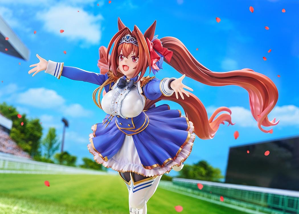 Umamusume Pretty Derby Your Scarlet Tailwind Daiwa Scarlet 1/7 Scale Figure with red twin-tails, horse ears, blue-and-white outfit, and dynamic pose