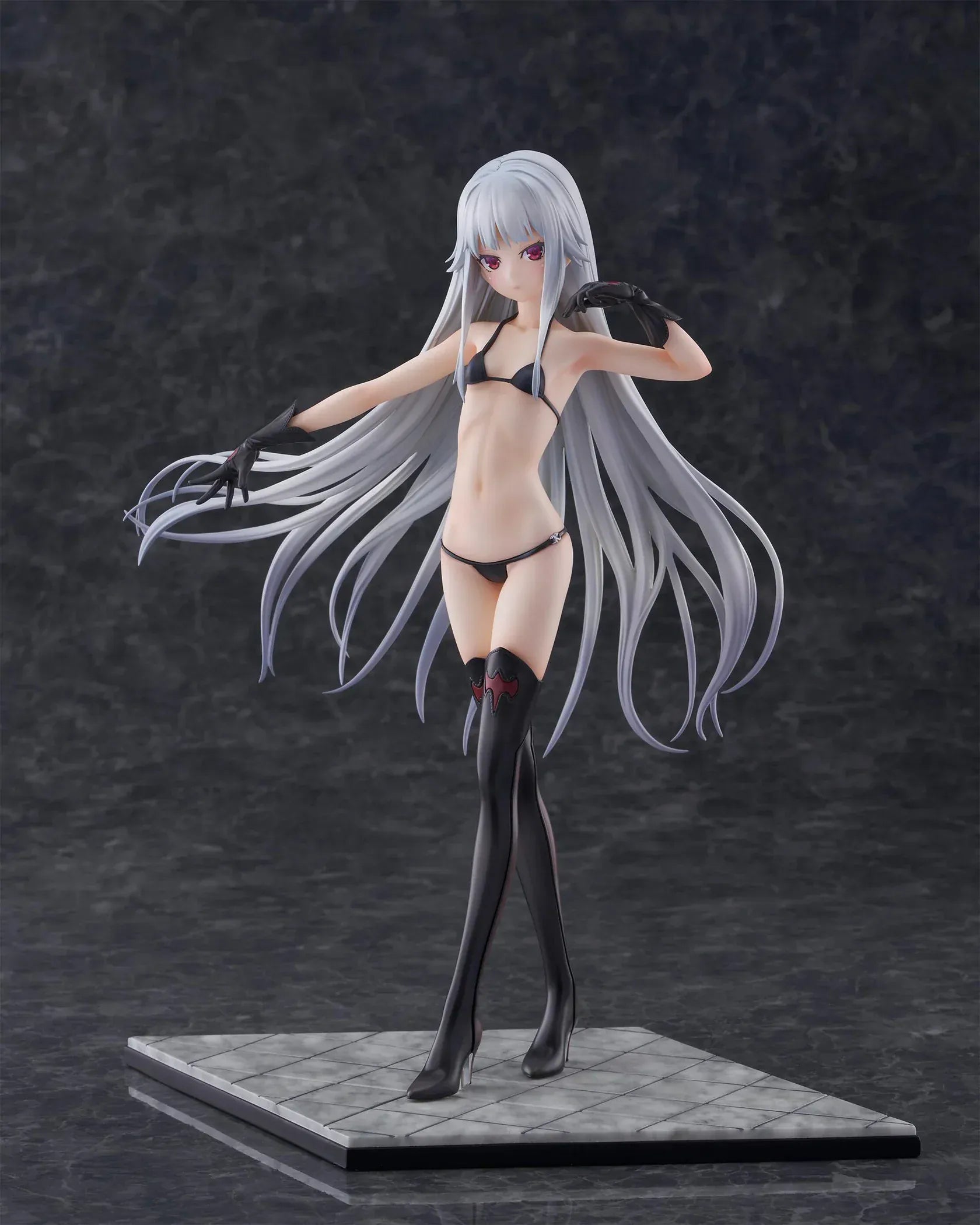 Kirie Kagarino 1/6 scale figure from Bishoujo Mangekyou featuring flowing red cape, black outfit, and silver hair on display base