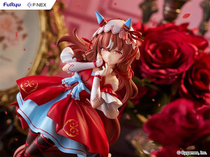 Umamusume Pretty Derby Still in Love 1/7 scale figure in a red and blue performance outfit on a heart-shaped display base