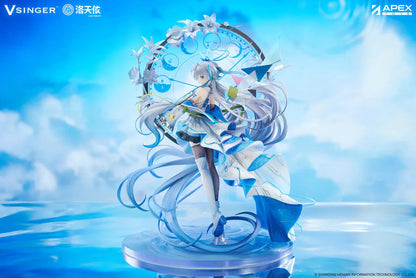 Vsinger Luo Tianyi 12th Anniversary 1/7 scale figure featuring flowing twin tails, layered blue and white dress, and ornate circular backdrop