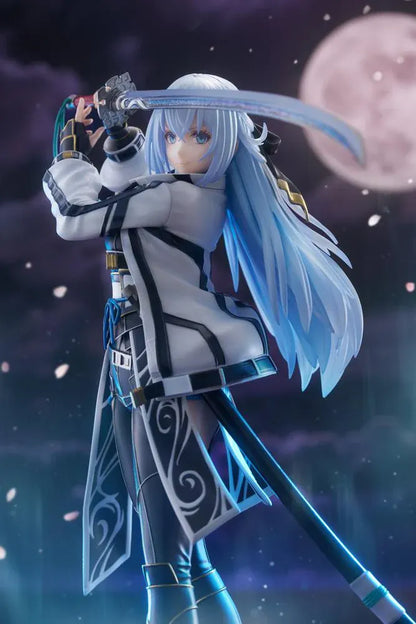 Trails through Daybreak Shizuna Rem Misurugi 1/8 scale figure with flowing pale blue hair, a white jacket, and a sword raised above her head.