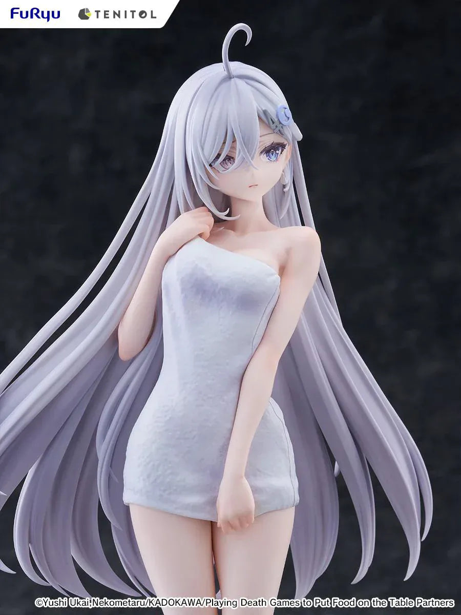 Playing Death Games to Put Food on the Table Tenitol Tall Yuki Golden Bath Ver figure with long silver hair and white towel design.