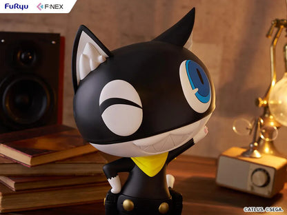 Persona 5 Royal F:Nex Morgana Big Soft Vinyl Figure with black cat design, blue eyes, yellow scarf, and waving pose