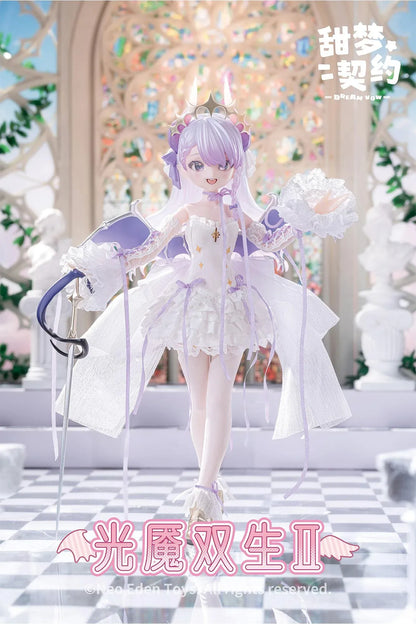 Angel and Demon Light Demon Twins 2 MJD Blind Doll six figure set featuring fantasy gothic and angel-inspired outfits