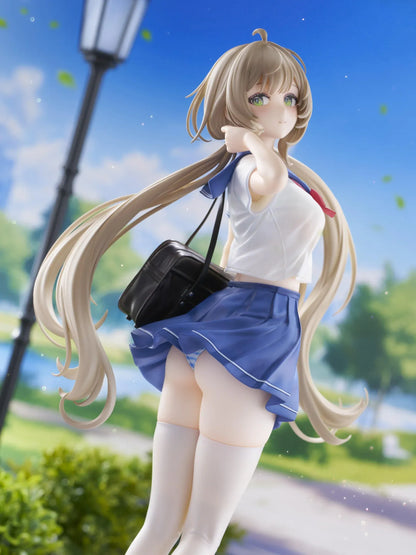 Sakura Momoko Uniform Ver. 1/6 scale figure with long light brown hair, green eyes, a blue-and-white sailor uniform, and a black school bag.