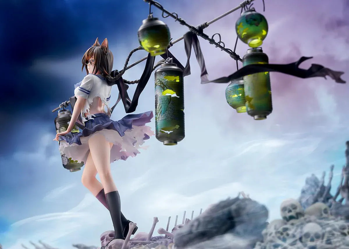 Bakemonogatari Tsubasa Hanekawa 1/7 Scale Figure featuring Tsubasa with cat ears, glasses, flowing hair, lantern display, and supernatural-themed base details.