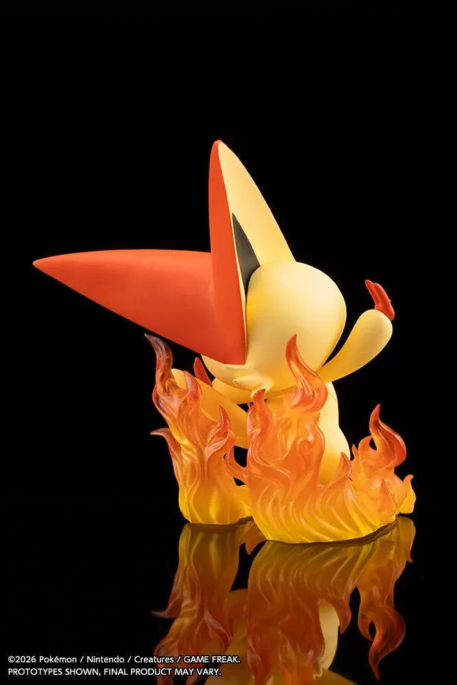 Pokemon ARTFX J Hilbert with Victini 1/8 scale figure featuring Hilbert holding a Poke Ball with Victini and flame effects