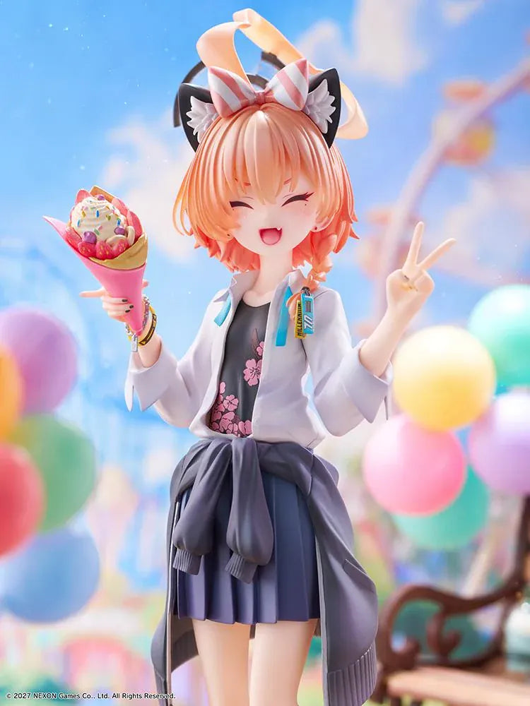 Blue Archive Neru School Memorial Lobby Ver 1/7 Scale Figure holding a colorful crepe and making a peace sign