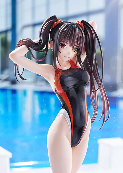 Swimsuit Silhouette DATE A LIVE Kurumi Tokisaki Swimwear Ver. 1/7 Scale Figure featuring Kurumi in a black, white, and red swimsuit with twin tails and a clear display base.