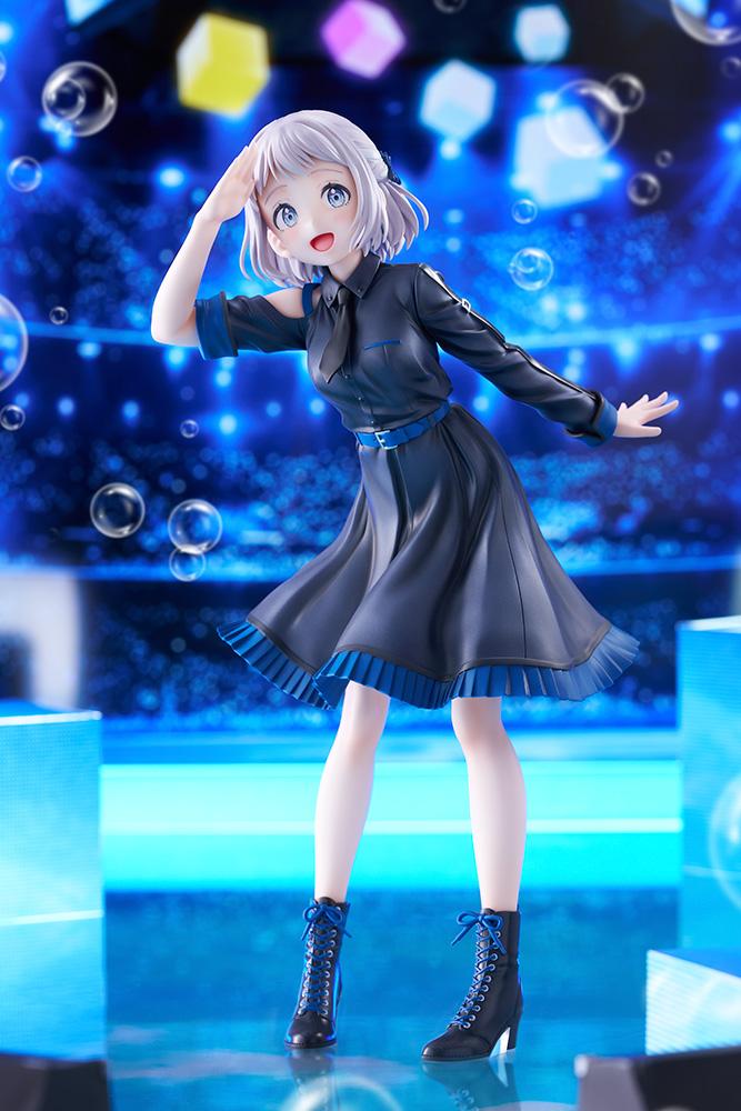 The Idolmaster Gakuen Lilja Katsuragi Hakusen DX Ver. 1/7 Scale Figure featuring Lilja with short silver hair, black dress with blue accents, boots, and themed display base.