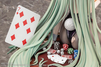 Soda Twinkling Bunny 1/4 scale figure seated in a black bunny outfit with sheer tights, mint-green twin tails, and tall bunny ears.