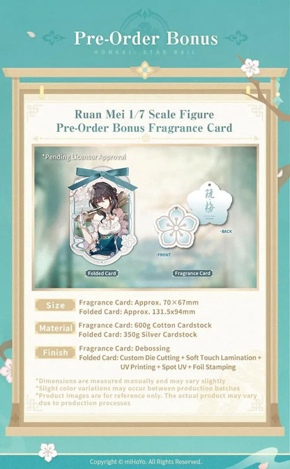Ruan Mei Plumblossom Letter 1/7 scale figure wearing an elegant teal-and-white floral dress while seated on an ornate green sofa.