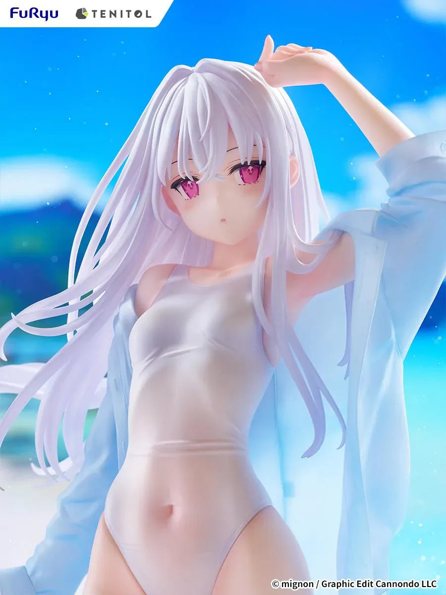 Mignon Works TENITOL Tall Shiro Swimsuit Ver. figure in a white swimsuit with a translucent blue cover-up