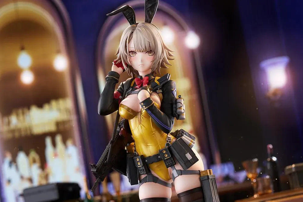 Girls' Frontline 2: Exilium Vector Molotov Bunny Ver. 1/7 scale figure wearing a metallic gold bunny outfit with tactical gear and weaponry.