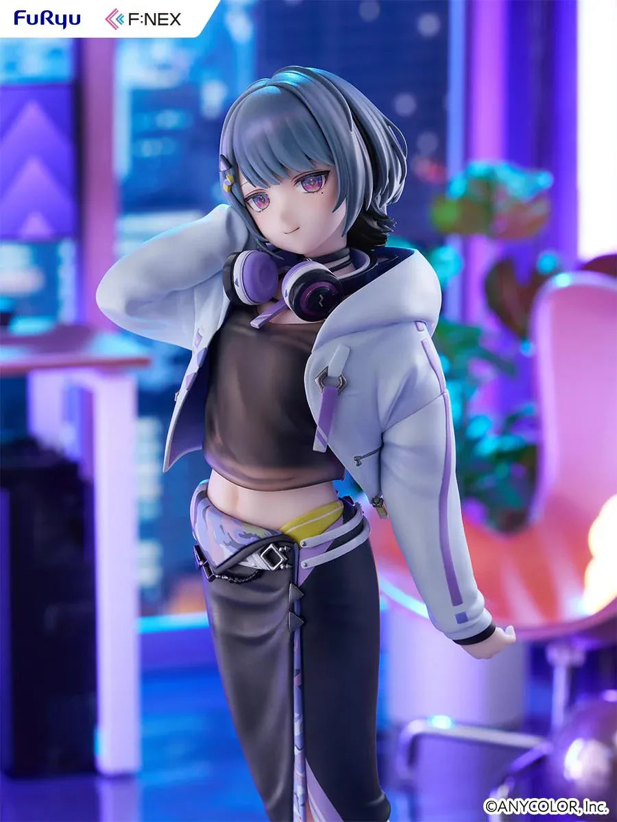 Nijisanji F:NEX Koshimizu Toru 1/7 scale figure wearing headphones and purple accented streetwear