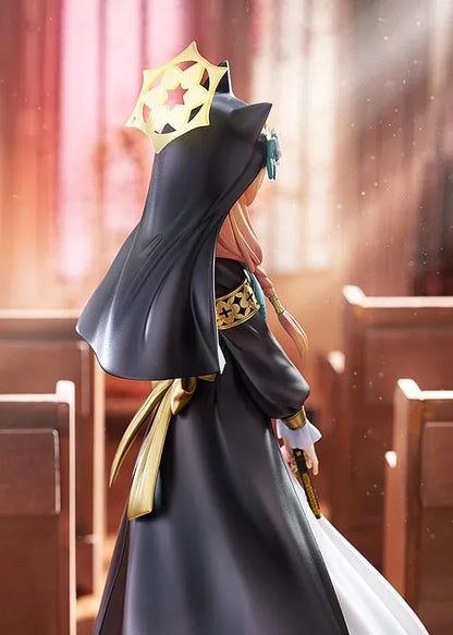 Blue Archive Mari 1/7 scale figure rerelease wearing a black-and-white nun-inspired dress with gold accents and peach-colored hair