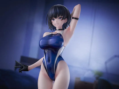 Sakura Aoba Umise 1/6 Scale Figure featuring Aoba Umise with short dark hair, blue eyes, glossy navy outfit, matching legwear, glove accents, and clear display base.