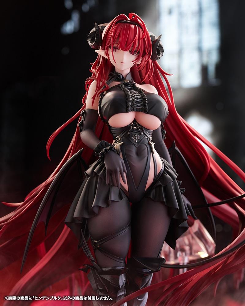 Azur Lane Hindenburg 1/7 Scale Figure with long red hair, dark outfit, horn-like accessories, armor-inspired details, and dramatic standing pose