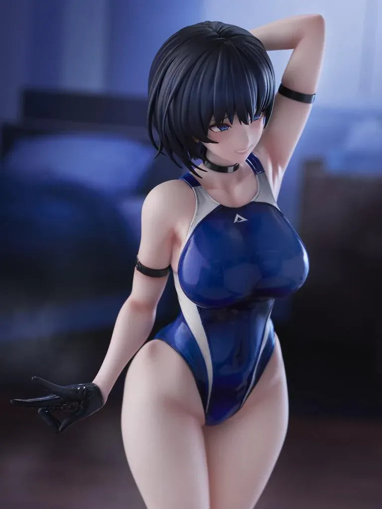 Sakura Aoba Umise 1/6 Scale Figure featuring Aoba Umise with short dark hair, blue eyes, glossy navy outfit, matching legwear, glove accents, and clear display base.