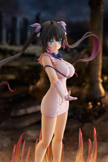 Is It Wrong to Try to Pick Up Girls in a Dungeon V Hestia Divinity Unleashed Limited Edition Ver. 1/7 Scale Figure with twin-tails, white outfit, blue ribbon accents, rocky base, and flame effect parts