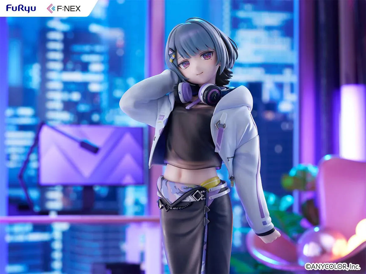 Nijisanji F:NEX Koshimizu Toru 1/7 scale figure wearing headphones and purple accented streetwear