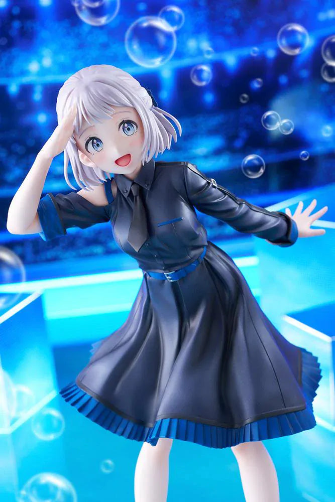The Idolmaster Gakuen Lilja Katsuragi Hakusen DX Ver. 1/7 Scale Figure featuring Lilja with short silver hair, black dress with blue accents, boots, and themed display base.