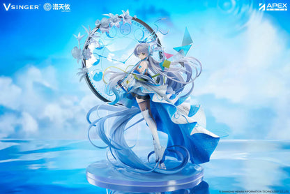 Vsinger Luo Tianyi 12th Anniversary 1/7 scale figure featuring flowing twin tails, layered blue and white dress, and ornate circular backdrop