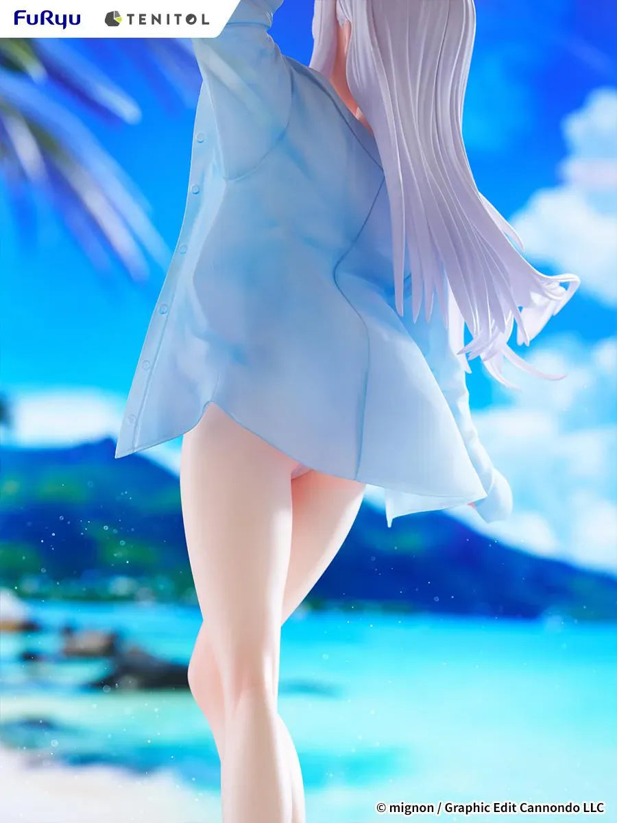 Mignon Works TENITOL Tall Shiro Swimsuit Ver. figure in a white swimsuit with a translucent blue cover-up