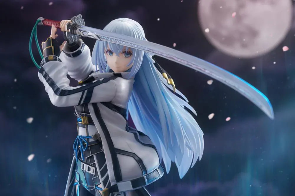 Trails through Daybreak Shizuna Rem Misurugi 1/8 scale figure with flowing pale blue hair, a white jacket, and a sword raised above her head.