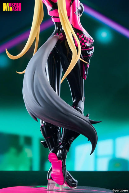 Muse Dash LIMEPIE Rin Racer 1/8 scale figure wearing a glossy black-and-pink racing outfit.