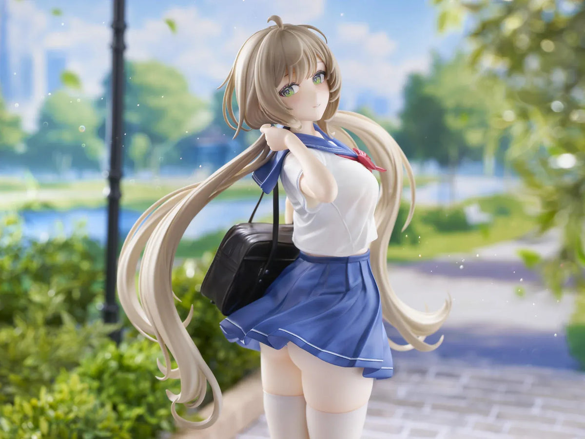 Sakura Momoko Uniform Ver. 1/6 scale figure with long light brown hair, green eyes, a blue-and-white sailor uniform, and a black school bag.