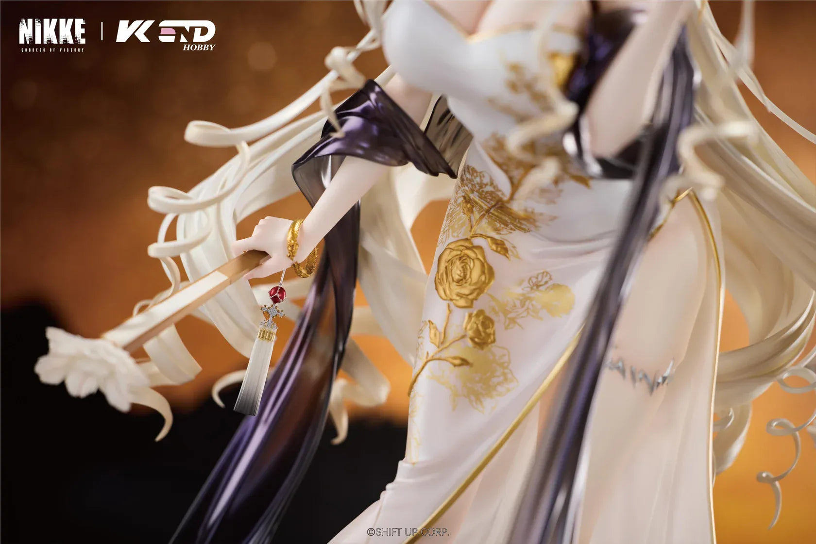 GODDESS OF VICTORY NIKKE Crown Glorious Flower 1/4 Scale Figure in an elegant white black and gold floral outfit