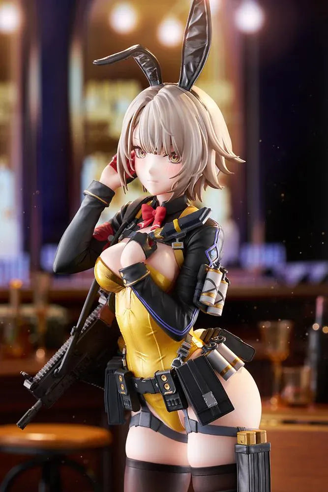 Girls' Frontline 2: Exilium Vector Molotov Bunny Ver. 1/7 scale figure wearing a metallic gold bunny outfit with tactical gear and weaponry.