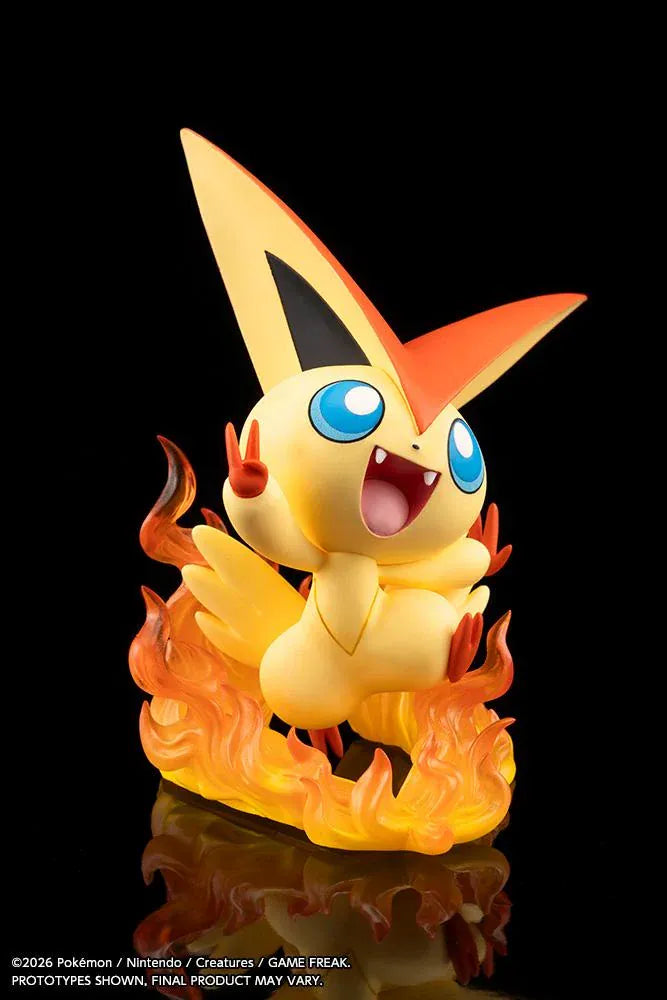 Pokemon ARTFX J Hilbert with Victini 1/8 scale figure featuring Hilbert holding a Poke Ball with Victini and flame effects