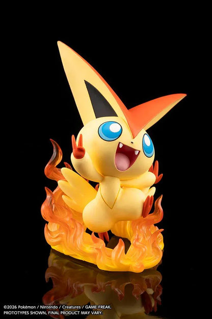 Pokemon ARTFX J Hilbert with Victini 1/8 scale figure featuring Hilbert holding a Poke Ball with Victini and flame effects