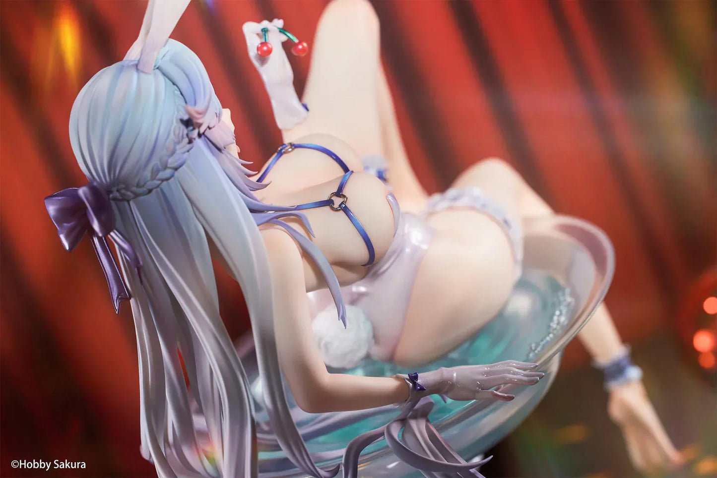 Cocktail Glass Bunny Deluxe Edition 1/6 scale figure by Hobby Sakura featuring bunny girl reclining in translucent cocktail glass with bonus wall scroll