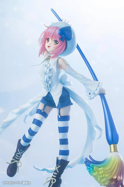 Amulet Spade 1/7 scale figure with pink hair, a white-and-blue costume, striped stockings, and an oversized rainbow-tipped paintbrush.